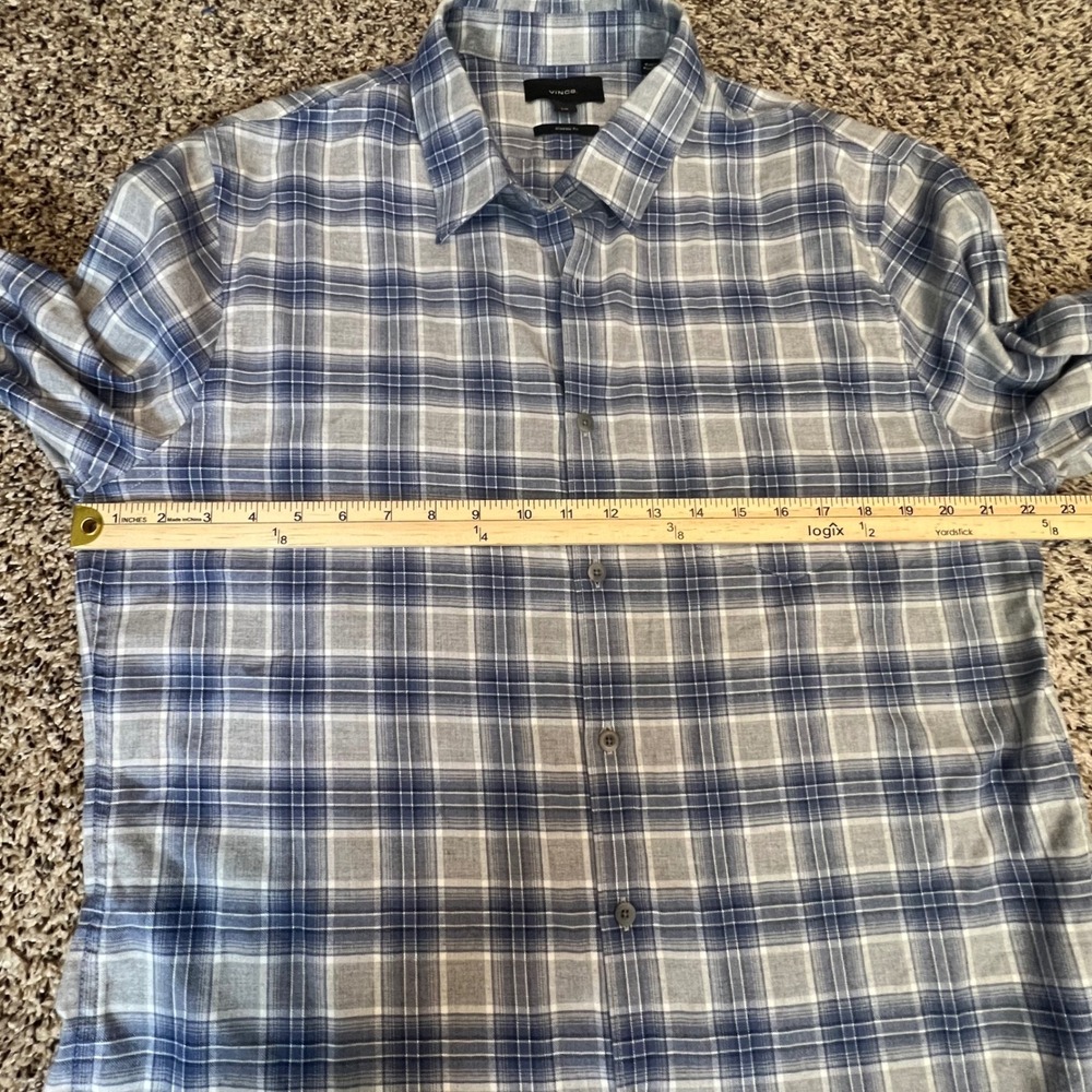 Vince Mens Classic Fit Plaid Button Down Shirt Blue Grey Large L Long Sleeve - Picture 3 of 6